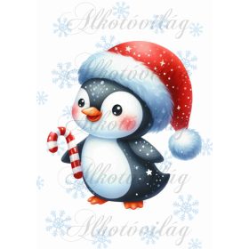   Párnablokk - vászontáska blokk - Cuki pingvin mikulássapkában cukorkabottal