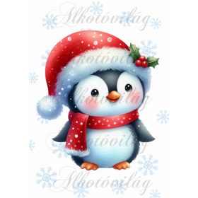   Párnablokk - vászontáska blokk - Cuki pingvin mikulássapkában piros sálban