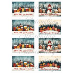   Téli képek ÁLDOTT, BÉKÉS, SZÉP KARÁCSONYT FELIRATTAL - 9 x 6 cm