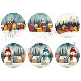 Téli tájak 9 cm átmérőjű körökön