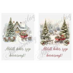   Vintage képek ÁLDOTT, BÉKÉS, SZÉP KARÁCSONYT felirattal - 13 x 19 cm