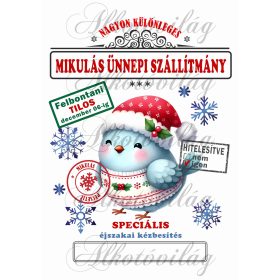   Mikulászsák cuki karácsonyi kék madár piros sapkában - december 06-ra