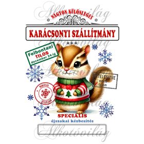   Mikulászsák cuki mesebeli mókus karácsonyi ruhában - december 24-re