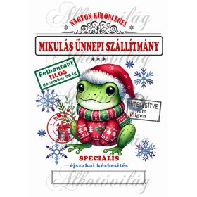   Mikulászsák cuki, aranyos béka karácsonyi ruhában, nagy szemekkel - december 06-ra