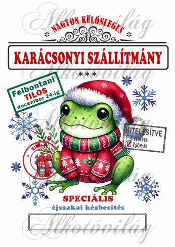 Mikulászsák cuki, aranyos béka karácsonyi ruhában, nagy szemekkel - december 24-re