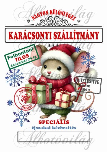 Mikulászsák cuki, kicsi egér ajándékokkal, karácsonyi ruhában - december 24-re