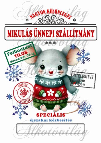 Mikulászsák cuki, kicsi egér karácsonyi ruhában - december 06-ra