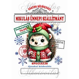   Mikulászsák cuki, nagy szemű sündisznó karácsonyi ruhában - december 06-ra