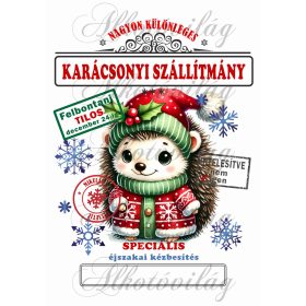   Mikulászsák cuki, nagy szemű sündisznó karácsonyi ruhában - december 24-re