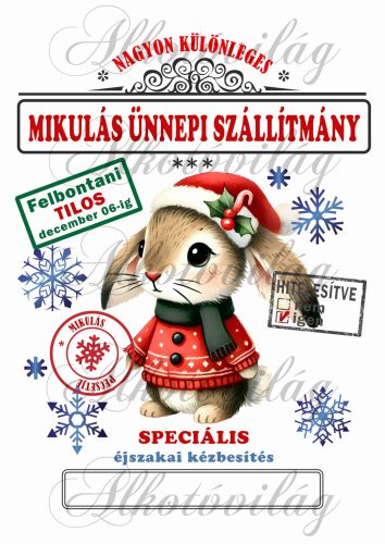 Mikulászsák cuki, nagyszemű nyuszi karácsonyi ruhában - december 06-ra
