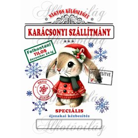   Mikulászsák cuki, nagyszemű nyuszi karácsonyi ruhában - december 24-re