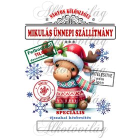   Mikulászsák cuki, ülő jávorszarvas karácsonyi ruhában - december 06-ra