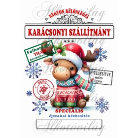   Mikulászsák cuki, ülő jávorszarvas karácsonyi ruhában - december 24-re