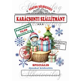   Mikulászsák karácsonyi ajándékok farönkön karácsonyfákkal - december 24-re