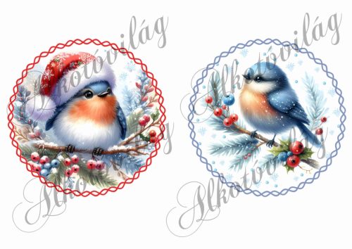 Kismadarak fenyőágon 13,5 cm-es csavart körökben 2