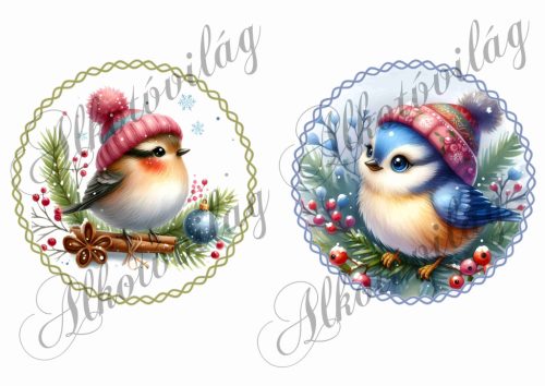 Kismadarak fenyőágon 13,5 cm-es csavart körökben