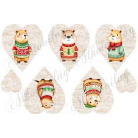   Cuki capybara-k karácsonyi kötött pulcsiban - 10 cm magas barnás - kötött szíveken