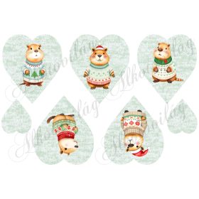   Cuki capybara-k karácsonyi kötött pulcsiban - 10 cm magas zöld - kötött szíveken