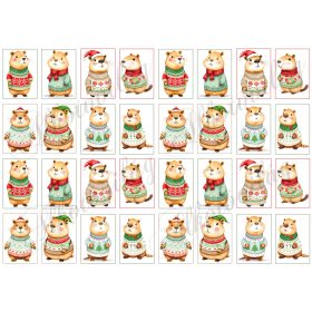   Cuki capybara figurák karácsonyi kötött pulcsiban - 3 x 4,5 cm-es keretben