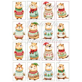   Cuki capybara figurák karácsonyi kötött pulcsiban - 6,5 x 4,5 cm-es keretben