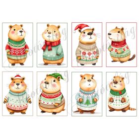   Cuki capybara figurák karácsonyi kötött pulcsiban - 9 x 6,5 cm-es keretben