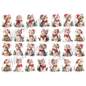   Cuki cicák akvarell stílusban festve, mikulássapkában - kb 4,5 cm magasak