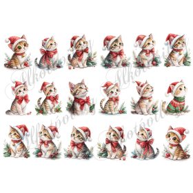   Cuki cicák akvarell stílusban festve, mikulássapkában - kb 5,5 cm magasak