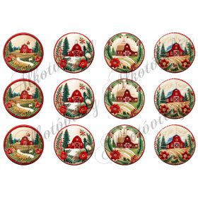 Hímzett jellegű karácsonyi körök - 6 cm