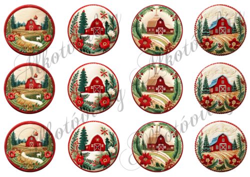 Hímzett jellegű karácsonyi körök - 6 cm