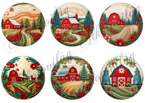 Hímzett jellegű karácsonyi körök - 8,5 cm