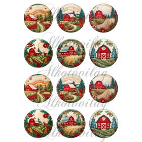 Hímzett jellegű karácsonyi körök 2. változat- 6 cm