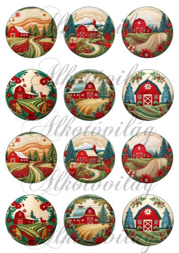 Hímzett jellegű karácsonyi körök 2. változat- 6 cm