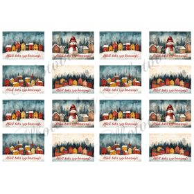   Téli képek ÁLDOTT, BÉKÉS, SZÉP KARÁCSONYT FELIRATTAL - 6,5 x 4 cm