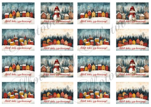 Téli képek ÁLDOTT, BÉKÉS, SZÉP KARÁCSONYT FELIRATTAL - 6,5 x 4 cm