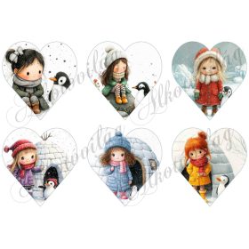   Tüneményes kislányok cuki pingvinekkel - 9 cm magas szíveken