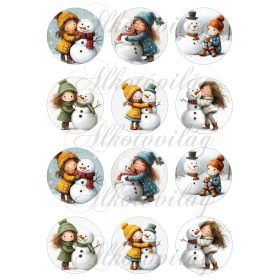   Tüneményes kislányok kedves hóemberekkel 2. változat - 6 cm átmérőjű körökön