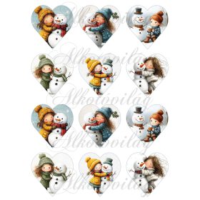   Tüneményes kislányok kedves hóemberekkel 2. változat - 6,5 cm magas szíveken