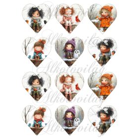   Tüneményes kislányok kismadarakkal 2. változat - 6,5 cm magas szíveken