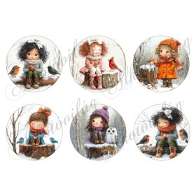   Tüneményes kislányok kismadarakkal 2. változat - 8,5 cm átmérőjű körökön