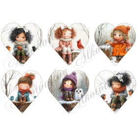   Tüneményes kislányok kismadarakkal 2. változat - 9 cm magas szíveken