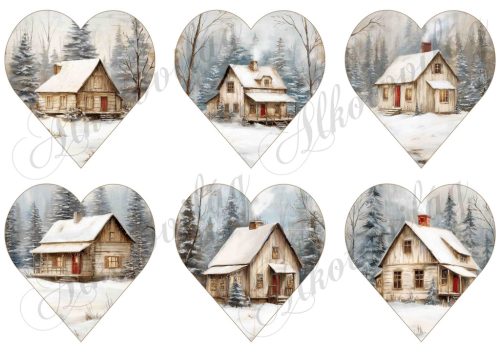 Házikó az erdő közepén vintage hangulatban - 9 cm magas szíveken