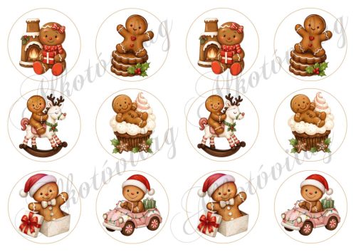 Kedves mézeskalács figurák 6 cm-es körökben