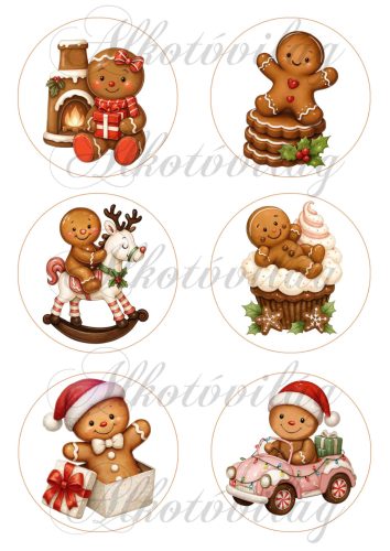 Kedves mézeskalács figurák 8,5 cm-es körökben