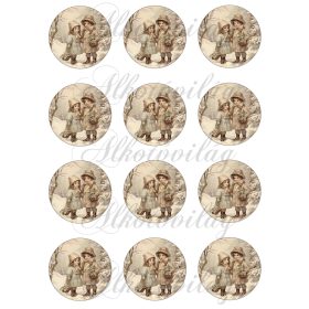   Körök karácsonyi vintage mintákkal, kedves gyerekekkel - 6 cm