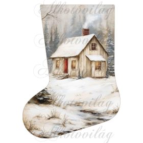   Mikuláscsizmák vintage karácsonyi hangulatban deszkaházikóval