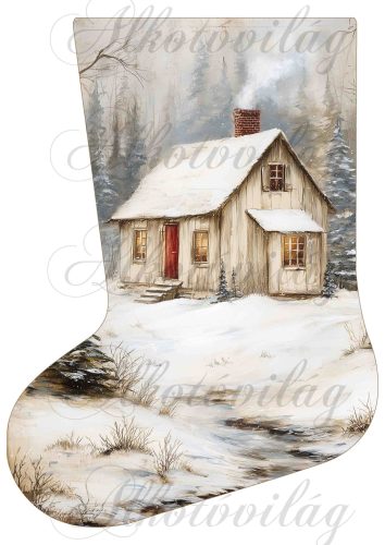 Mikuláscsizmák vintage karácsonyi hangulatban deszkaházikóval