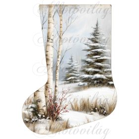   Mikuláscsizmák vintage karácsonyi hangulatban fenyővel és nyírfával