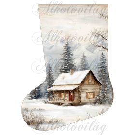   Mikuláscsizmák vintage karácsonyi hangulatban kis házikóval