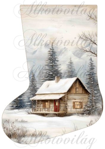 Mikuláscsizmák vintage karácsonyi hangulatban kis házikóval