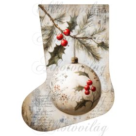   Mikuláscsizmák vintage karácsonyi hangulatban magyal ággal és gömb dísszel